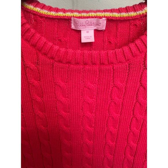 Lilly Pulitzer Seana Cable Knit Sweater Crewneck Pullover Hot Pink Size Medium - Picture 7 of 10